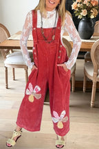 Floral Patchwork Corduroy Overalls