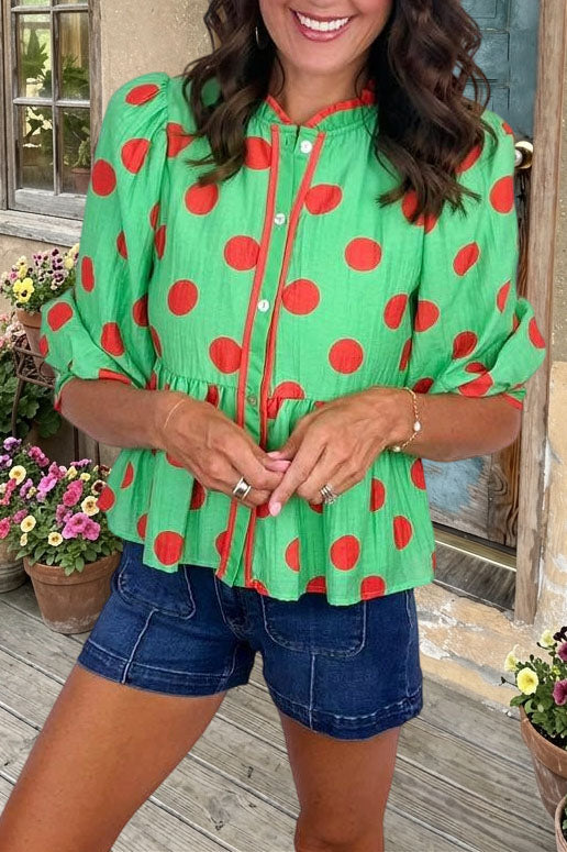Polka Dot Ruffled Peplum Blouse