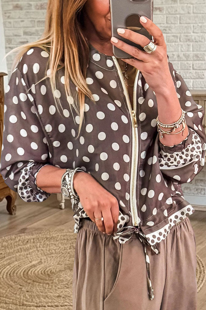 Causal Polka Dot Zip Up Jacket