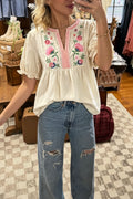 Embroidered Floral Boho V-Neck Blouse