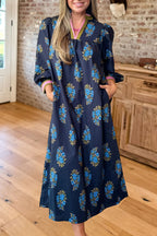 Floral Print V-Neck Pocket Midi Dress