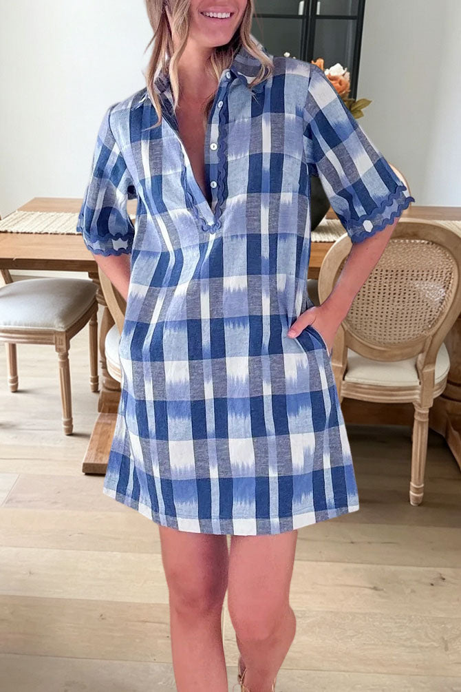 Plaid Scallop Trim Mini Dress