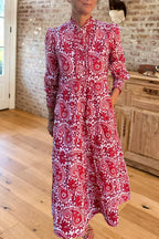Paisley Print Long Sleeve Maxi Dress