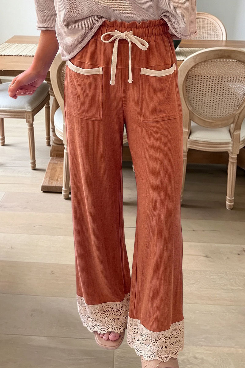 Women's Lace Trim Wide Leg Pants