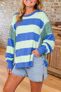 Mixed-pattern Striped And Plaid Casual Sweatshirt