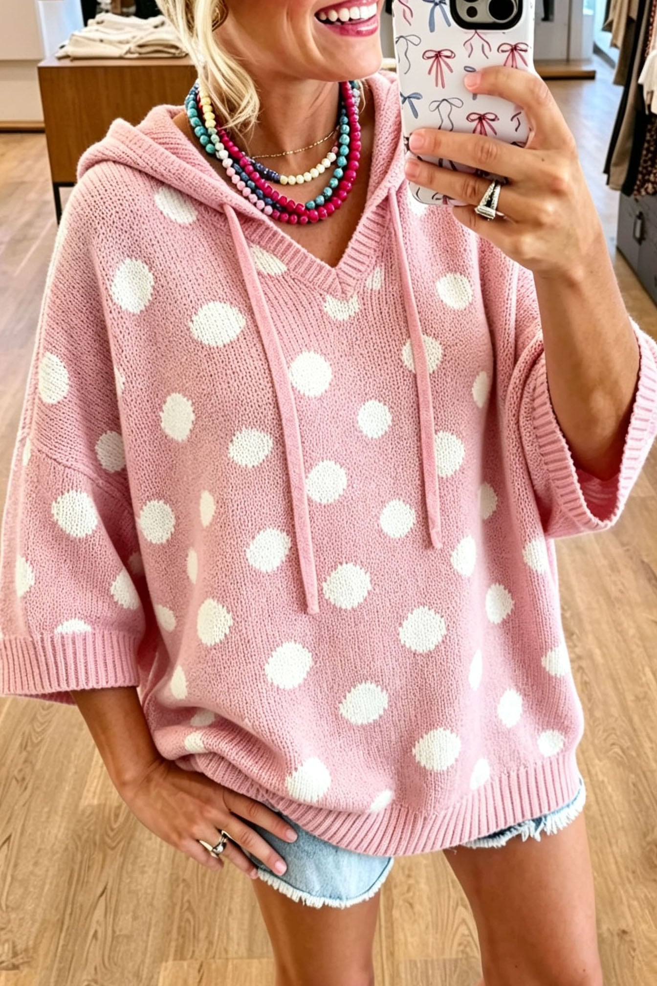 Causal Polka Dot Hooded Sweater