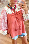 Floral Patchwork Tie Blouse