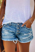 Ripped Button Fly Denim Shorts