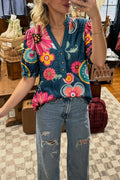 Boho Floral V-Neck Puff Sleeve Blouse