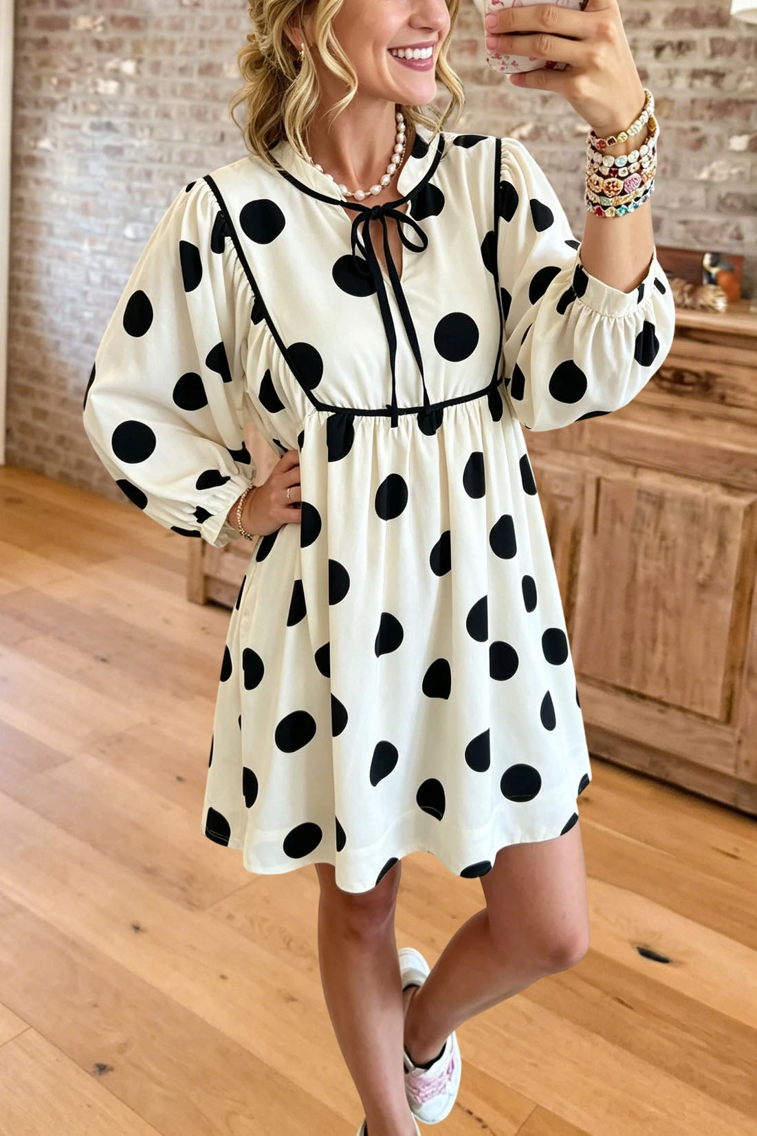 Polka Dot Tie-Neck Dress