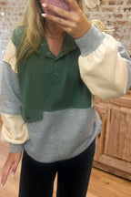 Casual Color Block Button Sweatshirt