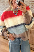 Striped Fuzzy Crewneck Sweater