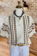 Boho Embroidered Ruffle Sleeve Blouse
