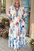 Floral Print V-Neck Maxi Dress