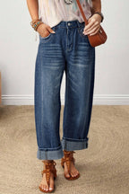 High Rise Wide Leg Cuffed Jeans