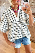 Polka Dot V-Neck Puff Sleeve Blouse