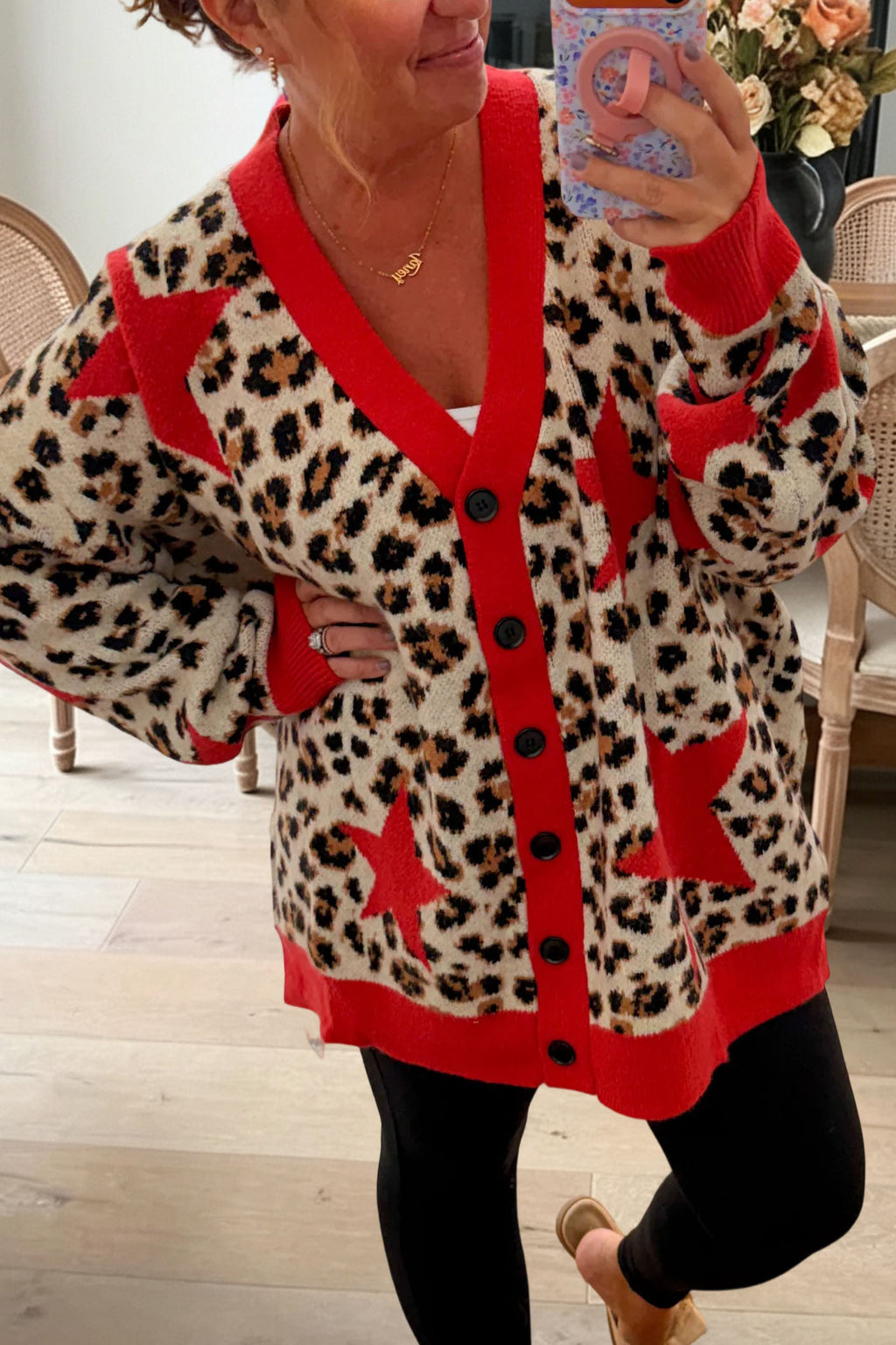 Leopard Star Pattern Button Cardigan