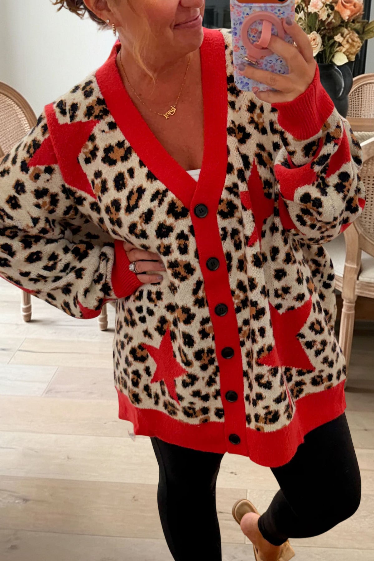 Leopard Star Pattern Button Cardigan