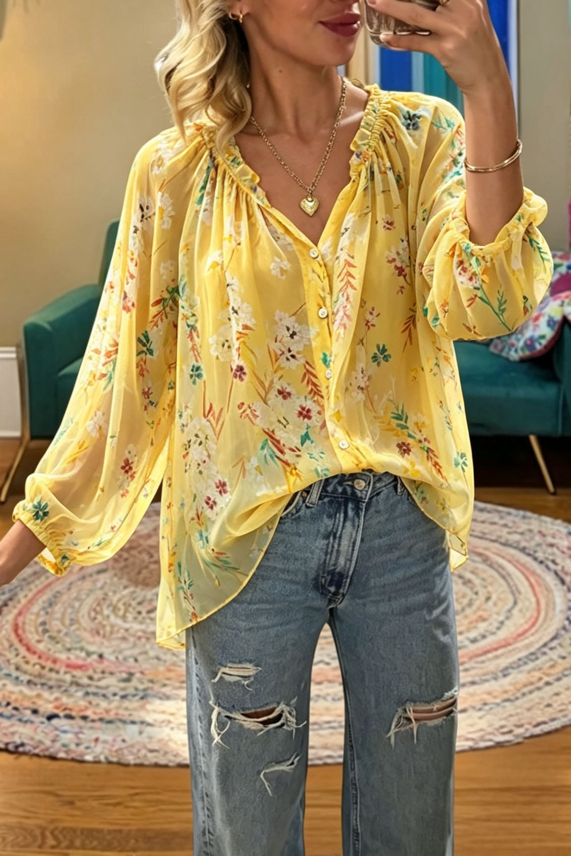 Floral Chiffon Button Up Blouse