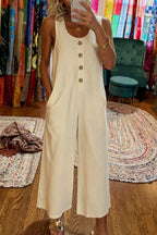 Button Sleeveless Wide Leg Jumpsuit