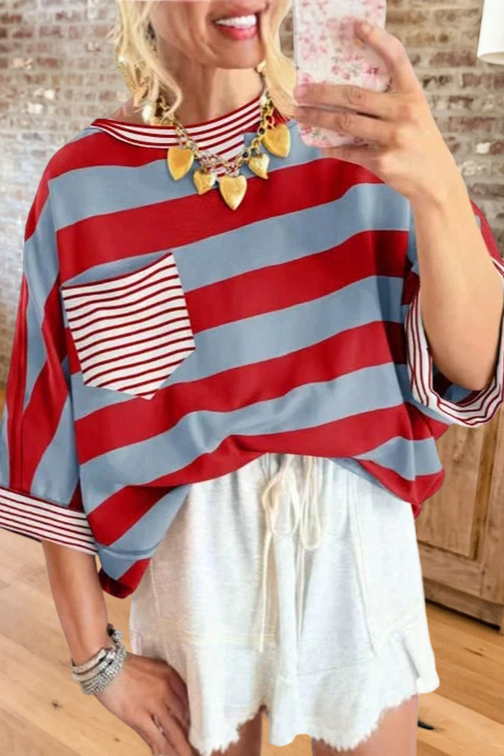 Striped Pocket Oversized  Top