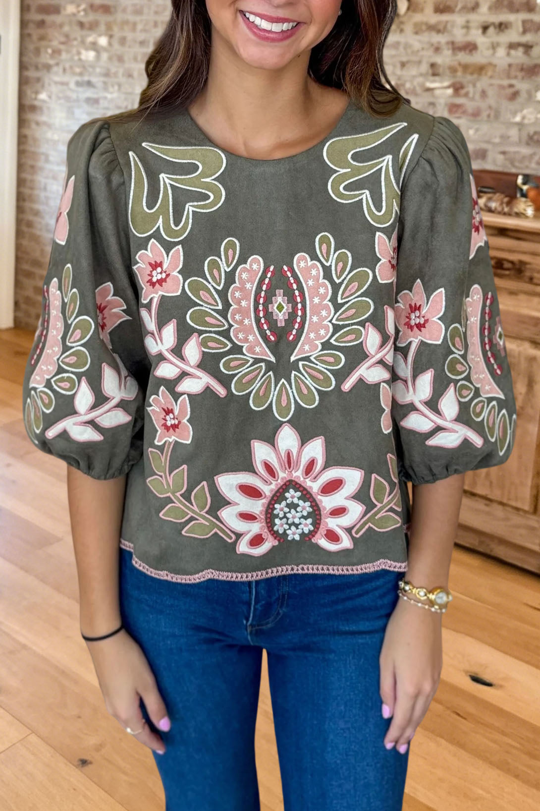 Floral Embroidered Puff Sleeve Top