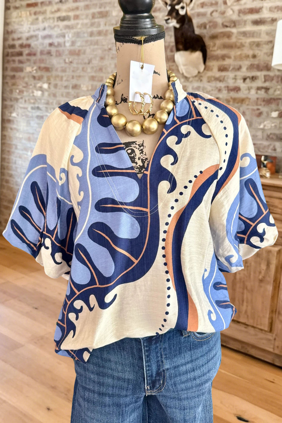 Vintage Pattern V-neck Blouse