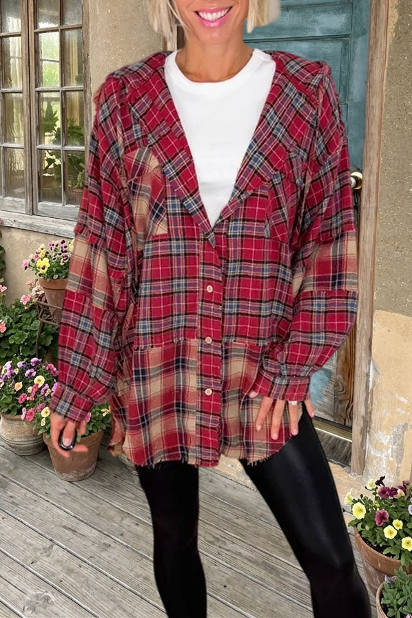 Plaid Patchwork Button Down Shirt