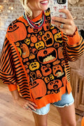 Pumpkin Print Striped Sweatshirt