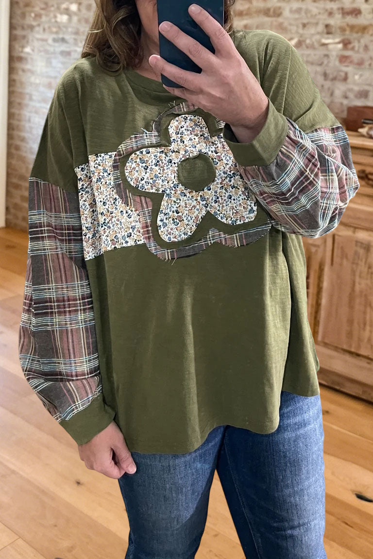 Floral Patchwork Plaid Sweatshirt