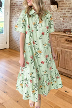 Striped Floral Collared Maxi Dress