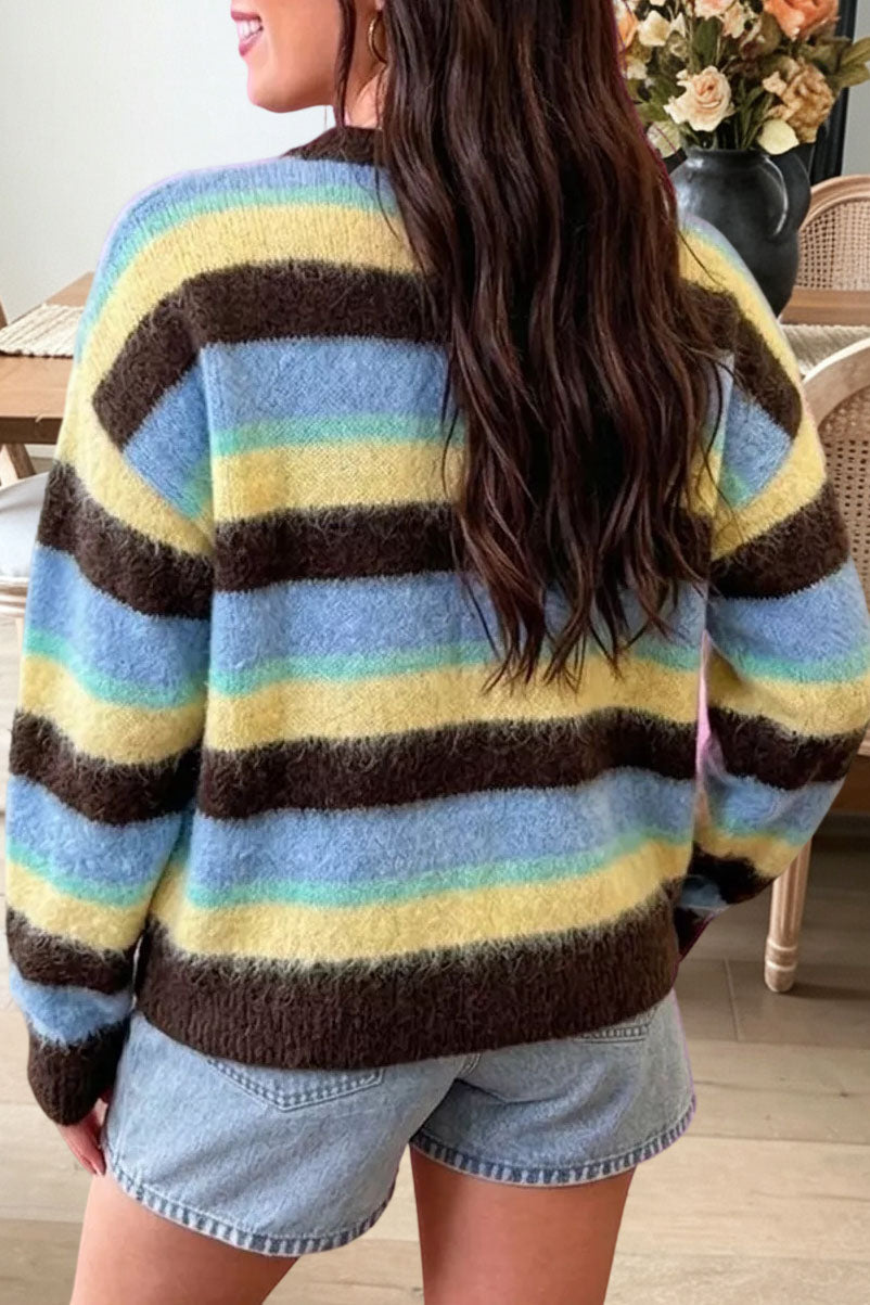 Women's Striped Fuzzy Knit Sweater