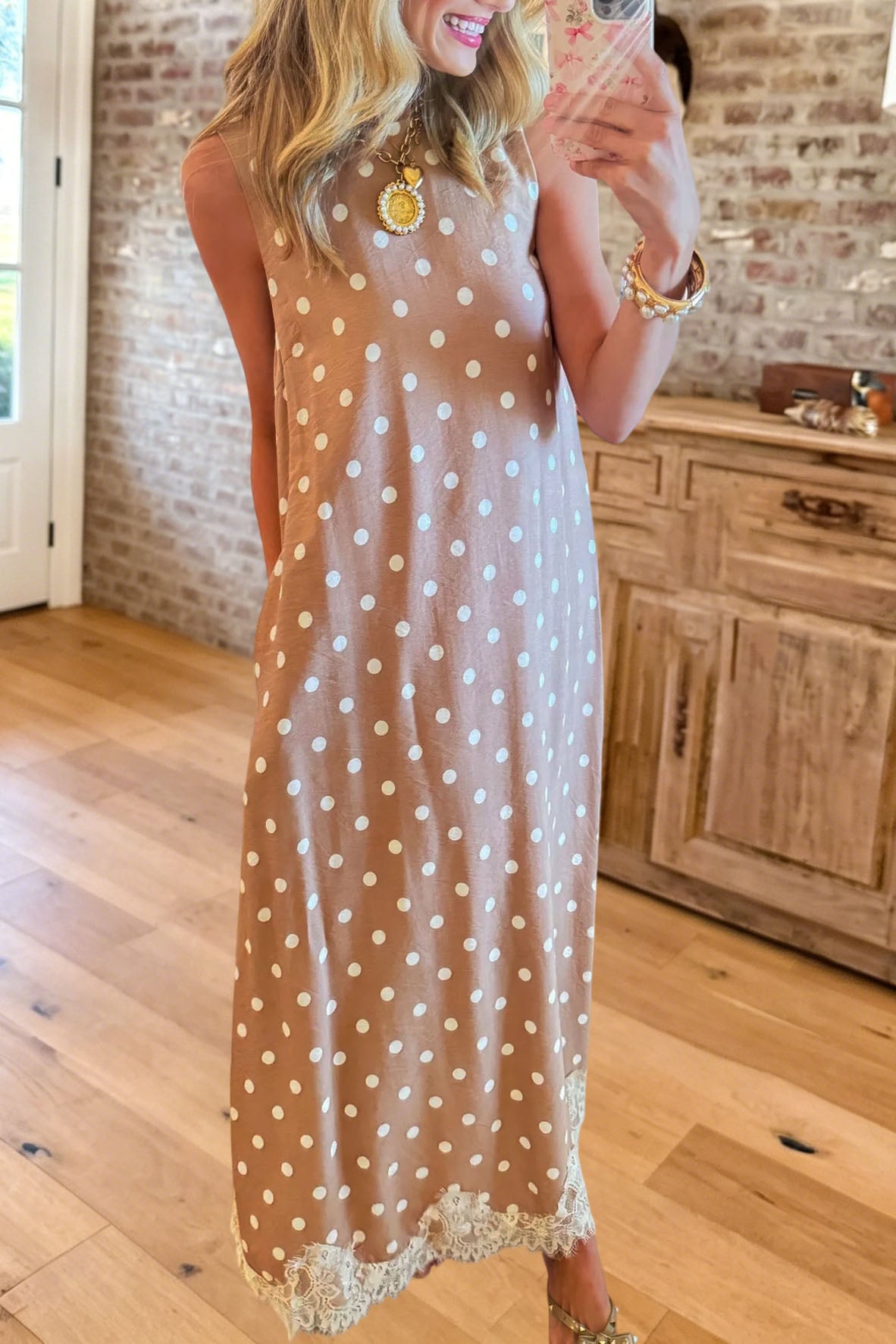 Polka Dot Lace Hem Sleeveless Maxi Dress