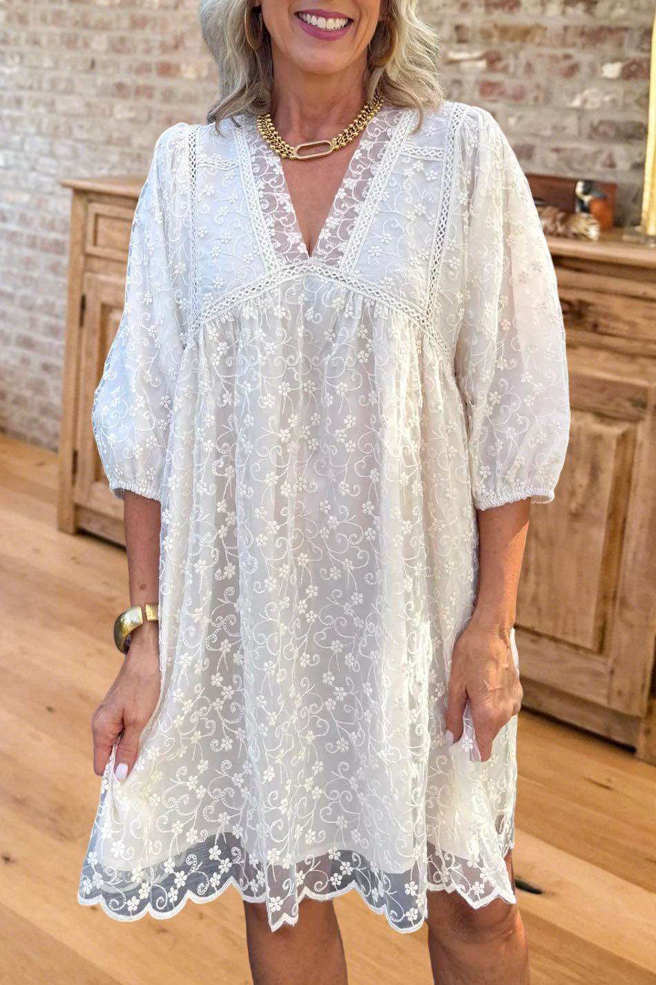 Lace Embroidery V-Neck Mini Dress