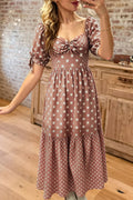 Polka Dot Puff Sleeve Midi Dress