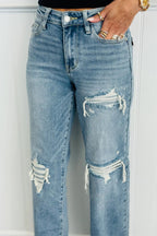 High Waist Ripped Straight Leg Jeans