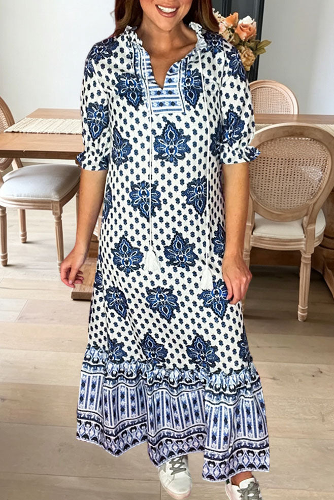 Floral Printed Tassel Maxi Dress