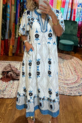 Boho Floral Print V-Neck Maxi Dress