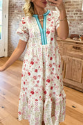Floral Print Contrast V-Neck Maxi Dress