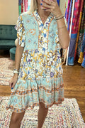 Floral Boho V-Neck Tiered Mini Dress