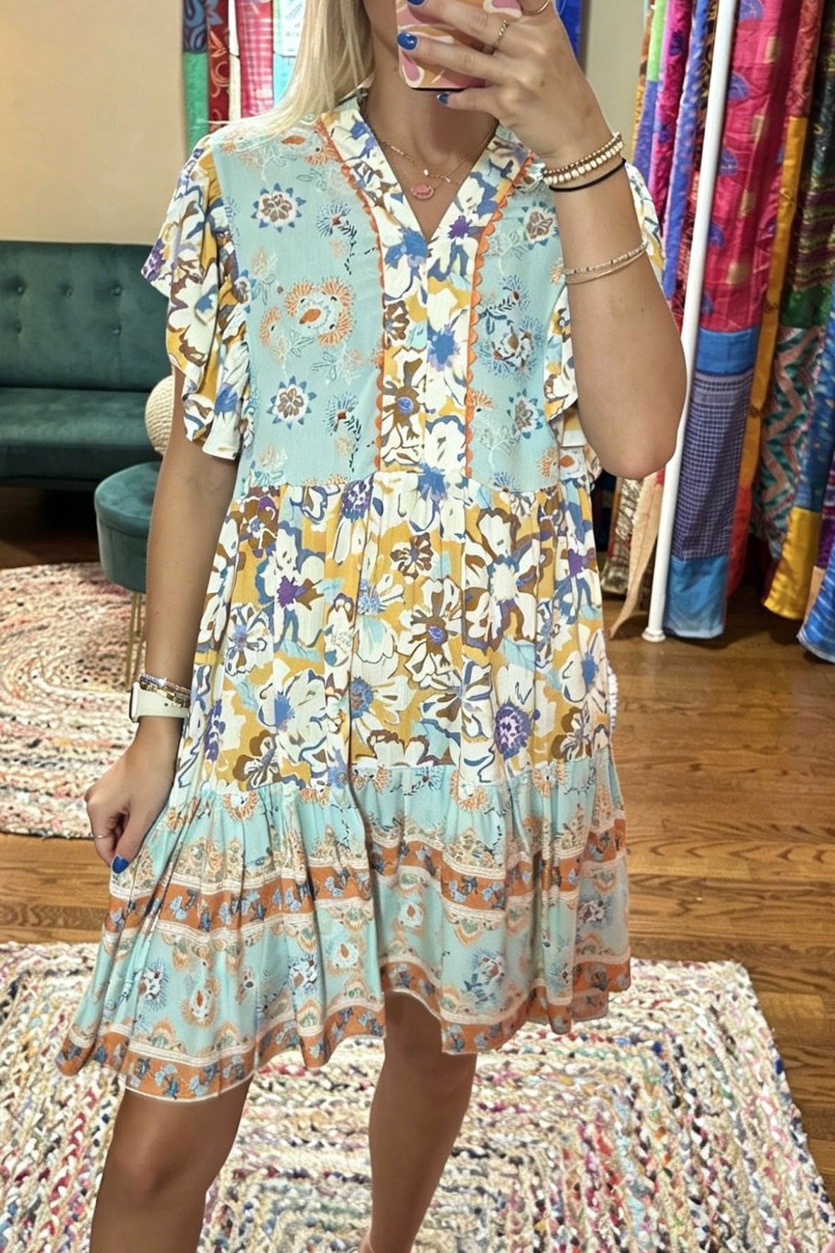 Floral Boho V-Neck Tiered Mini Dress