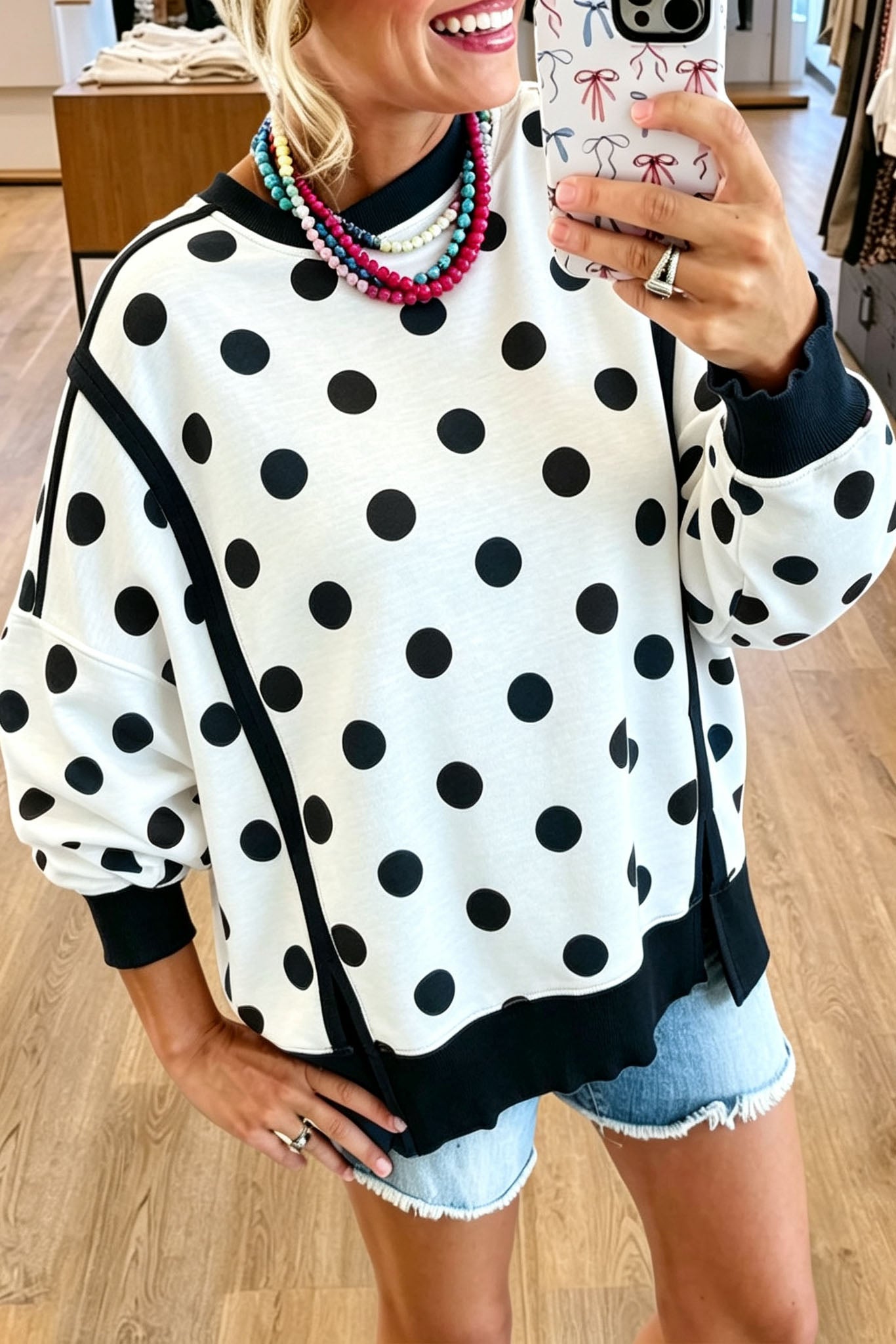 Polka Dot Crewneck Sweatshirt
