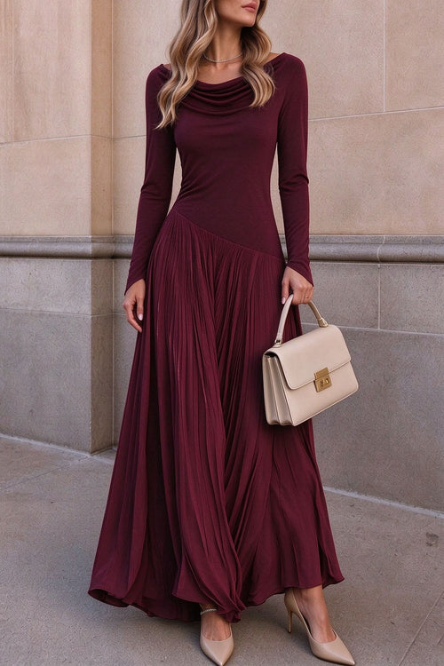 Asymmetric Pleated Long Sleeve Maxi Dress