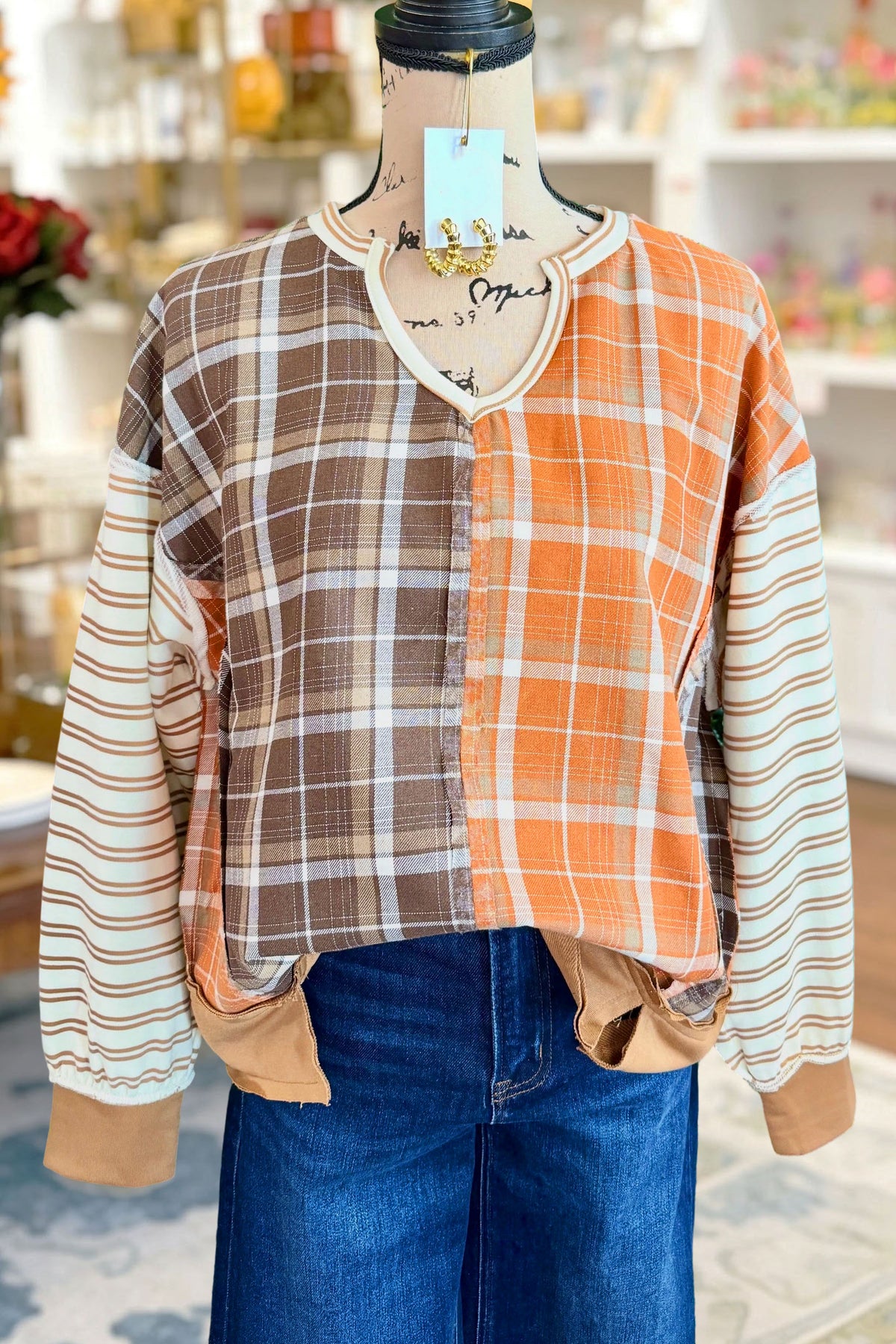 Plaid Striped Patchwork Sweatshirt