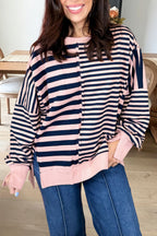 Striped Seam Detail Crewneck Top