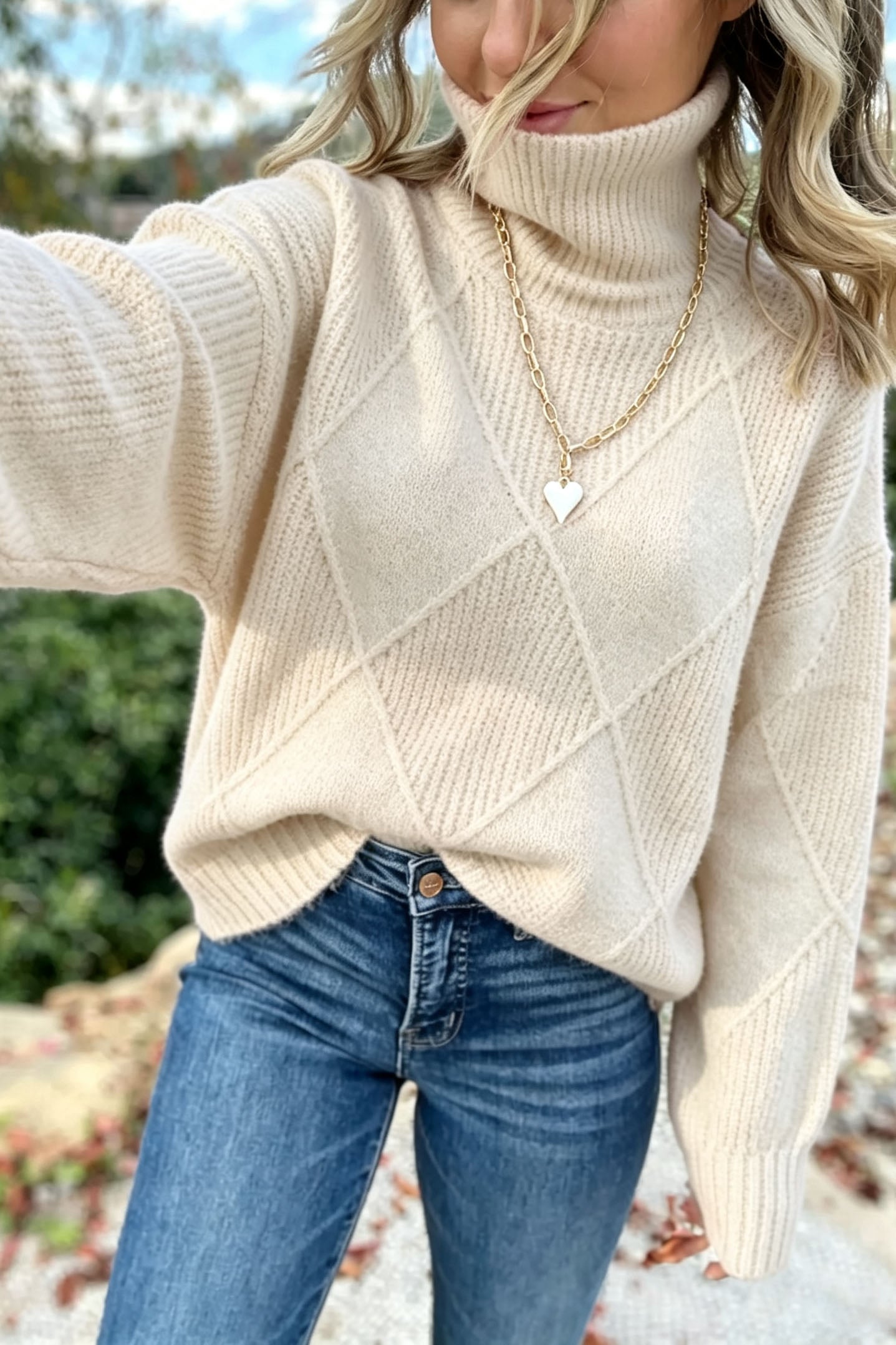 Turtleneck Diamond Pullover Sweater
