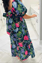 Floral Square Neck Puff Sleeve Maxi Dress