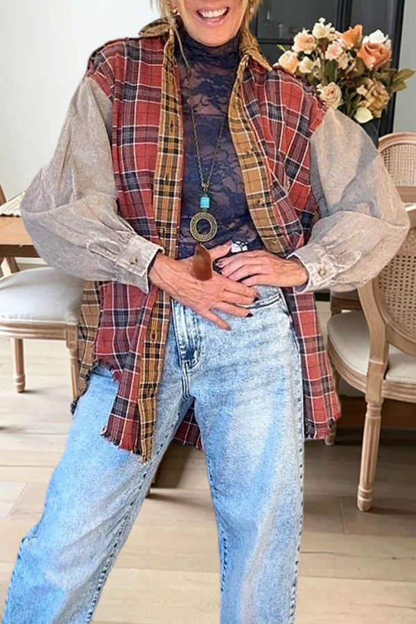 Plaid Patchwork Button Down Shirt