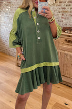 Casual Button Ruffle Hem Mini Dress