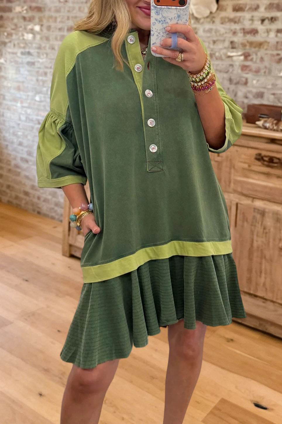 Casual Button Ruffle Hem Mini Dress